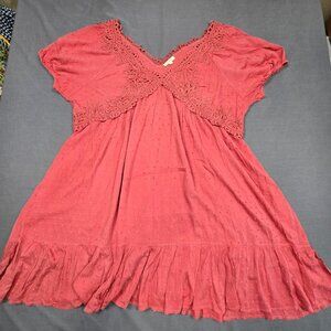 Oddi Size 3XL Coral Pink Lace-Trimmed Babydoll Tunic Dress  Boho  Feminine